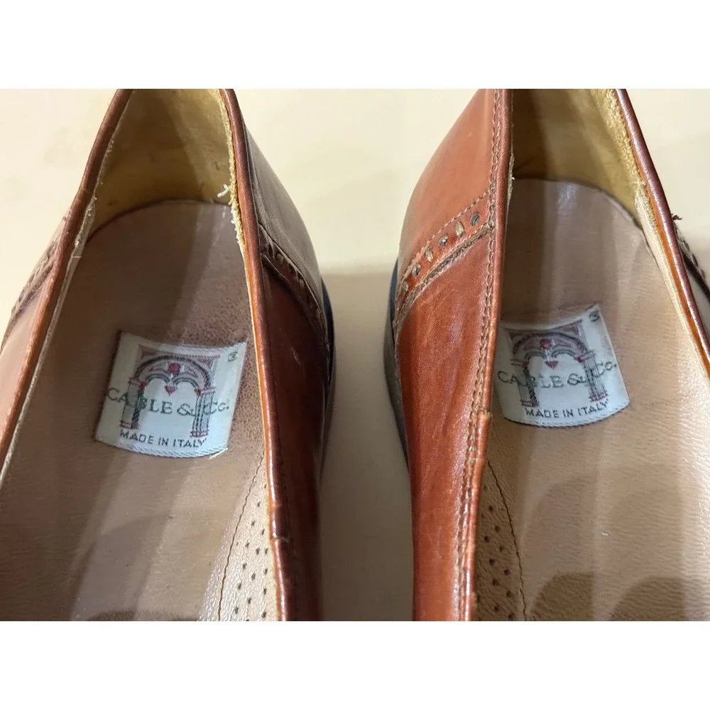 Cable & Co Mens Cognac Leather Tassel Kiltie Loafers Made in Italy Brogue 10.5M
